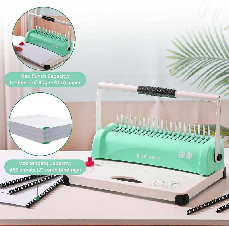 OFFNOVA Binding Machine, 21-Hole 450 Sheets Paper Comb Binding Machine for Letter Size / A4 / A5 Paper, Easy to Punch Handle, Adjustable Margin, Book Binder with 100 PCS 3/8'' Comb Binding Spines - Image 5